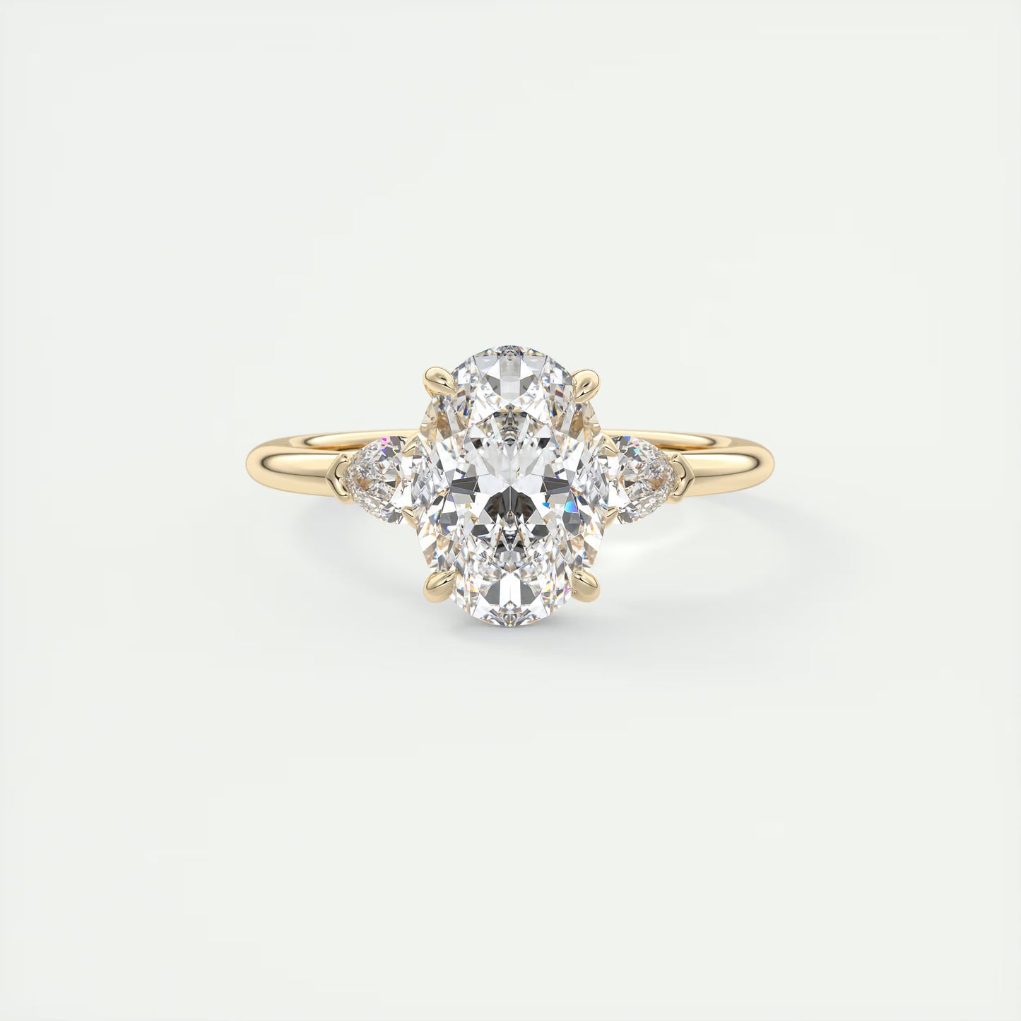 2.25 Ct Plunge Oval & Pears Three Stone Engagement Rings
