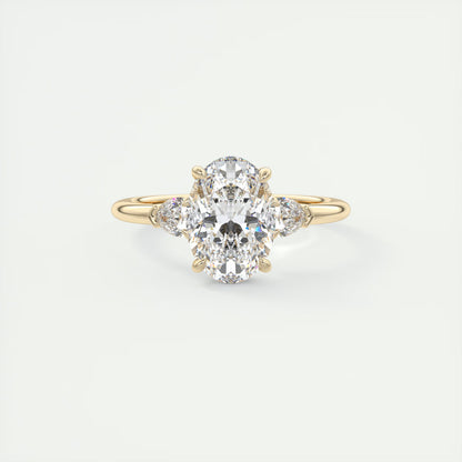 2.25 Ct Plunge Oval & Pears Three Stone Engagement Rings