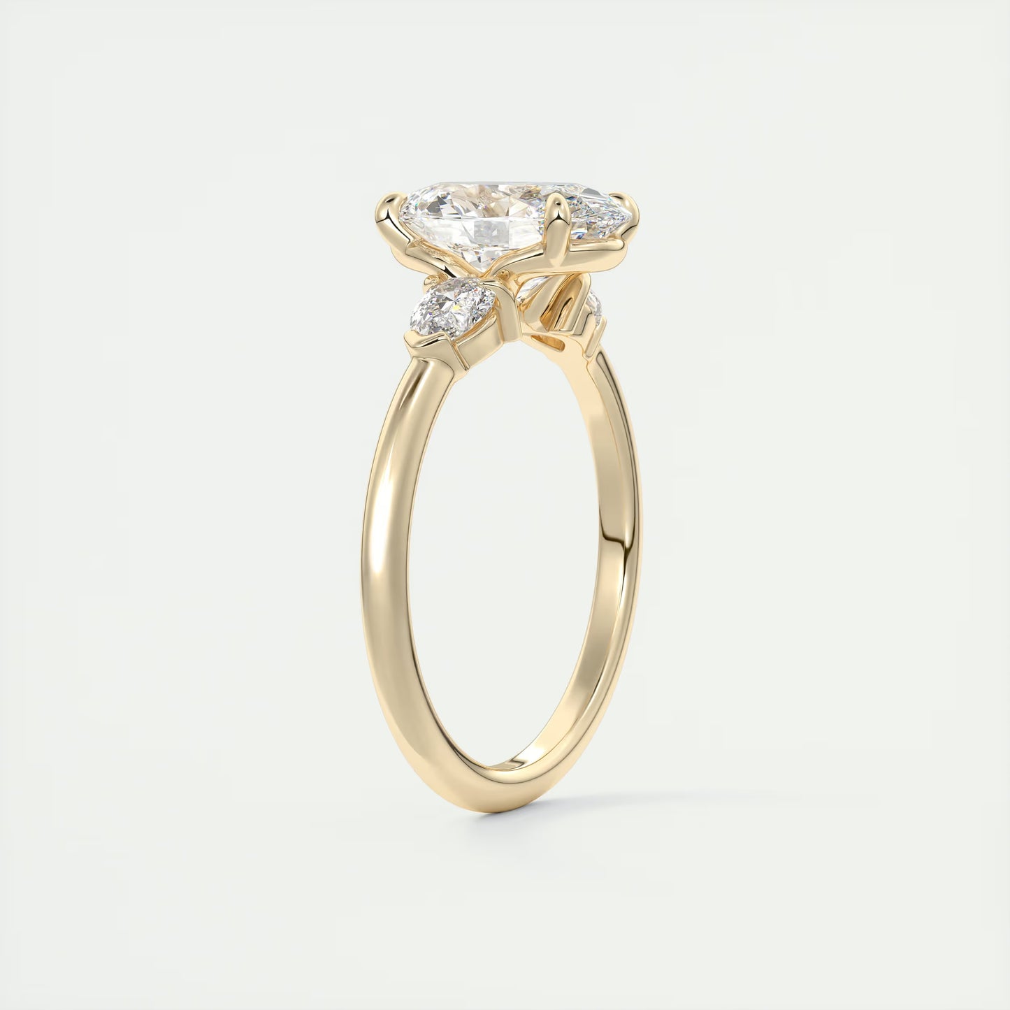 2.25 Ct Plunge Oval & Pears Three Stone Engagement Rings