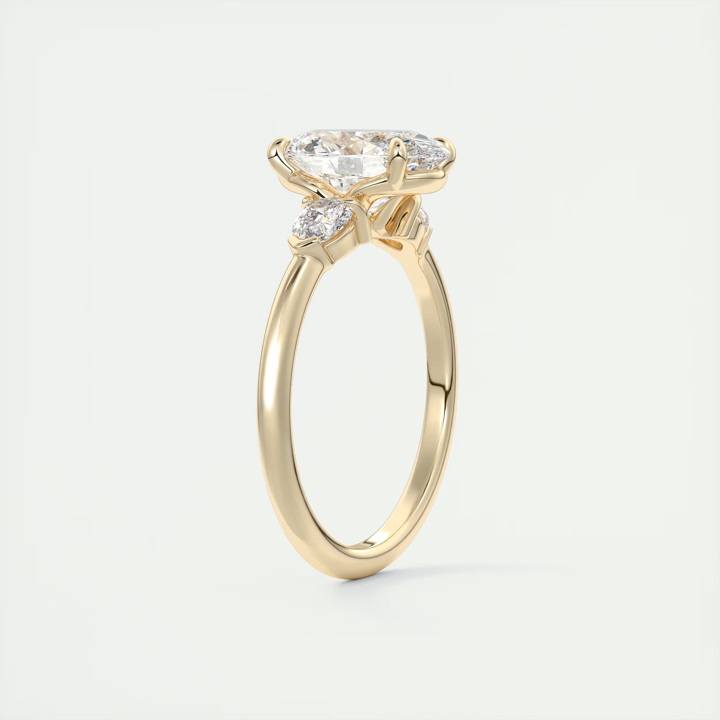 2.25 Ct Plunge Center Stone Oval & Side Stone Pear Engagement Rings