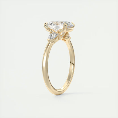 2.25 Ct Plunge Oval & Pears Three Stone Engagement Rings