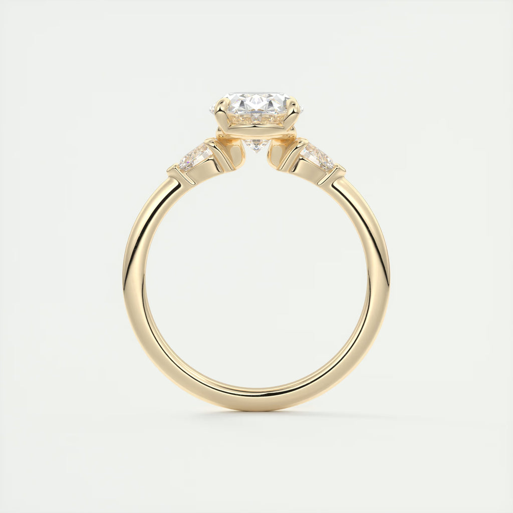 2.25 Ct Plunge Center Stone Oval & Side Stone Pear Engagement Rings