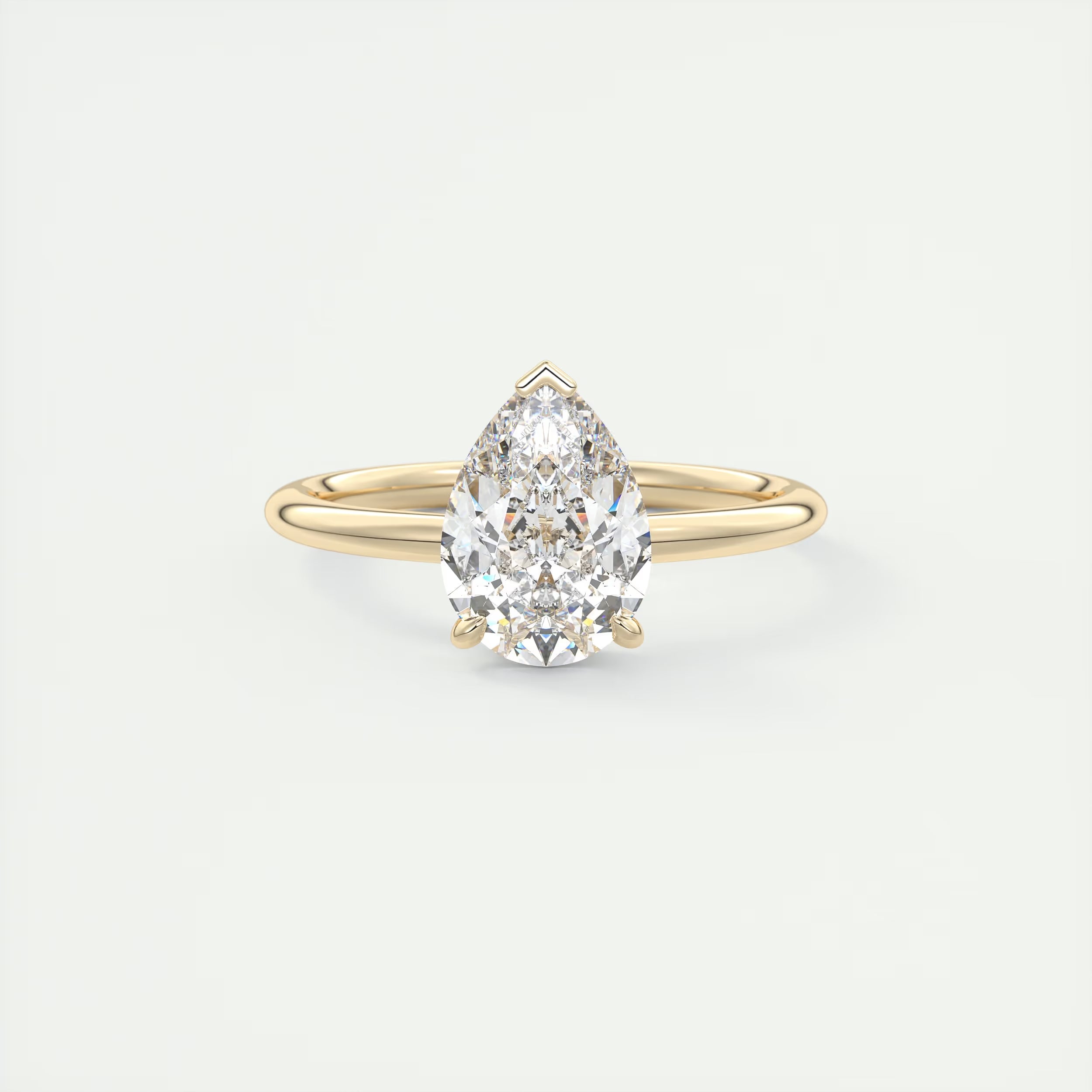 2.10 Ct Plunge Hidden Halo Center Stone Pear & Side Stone Round- Low Profile with Diamond Details Engagement Rings