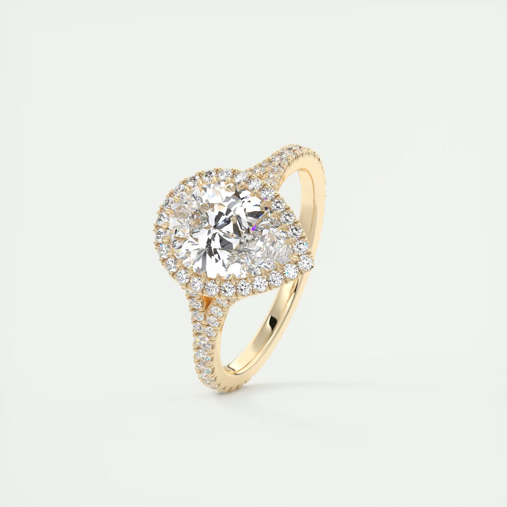 2.70 Ct The French Halo Center Stone Pear & Side Stone Round Cut Diamond with Miniature Prongs Ring