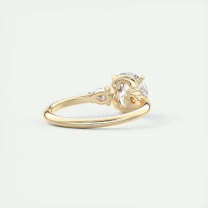 2.25 Ct Plunge Round & Pears Three Stone Engagement Rings