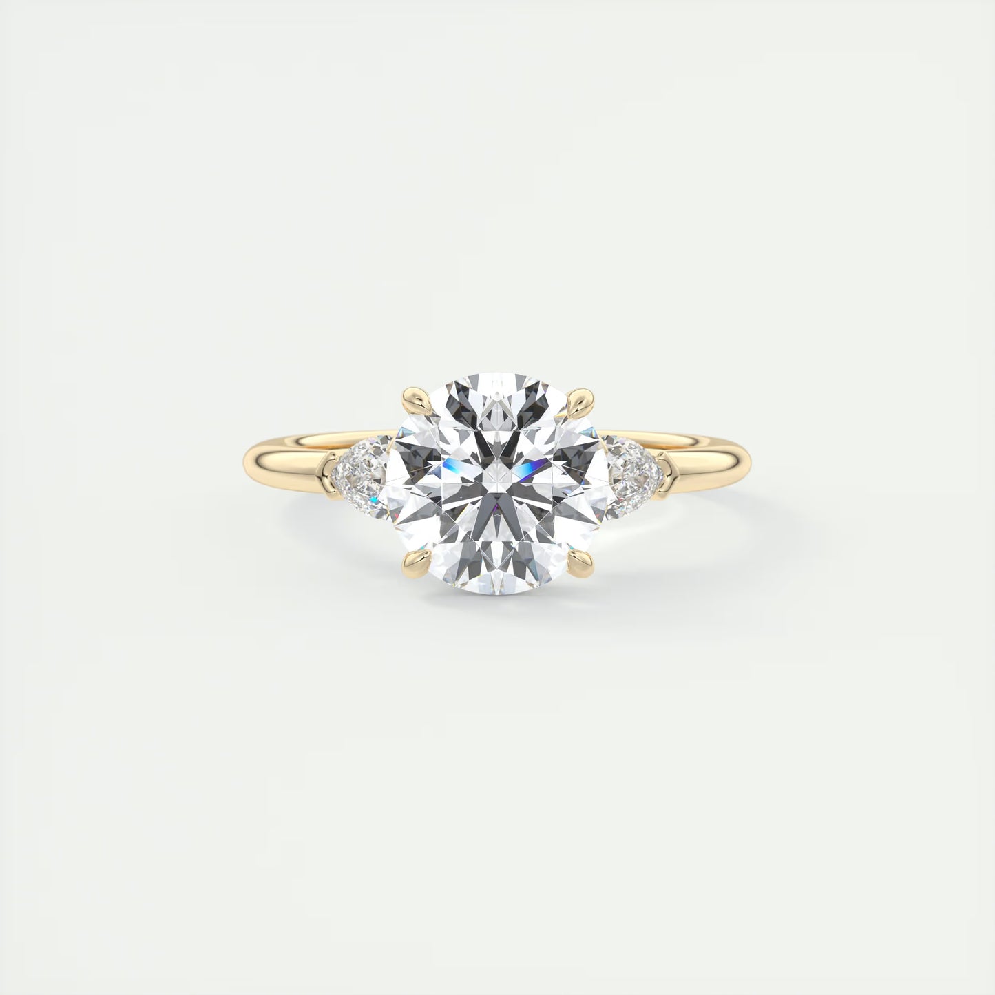 2.25 Ct Plunge Round & Pears Three Stone Engagement Rings