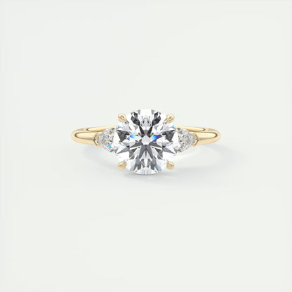 2.25 Ct Plunge Round & Pears Three Stone Engagement Rings
