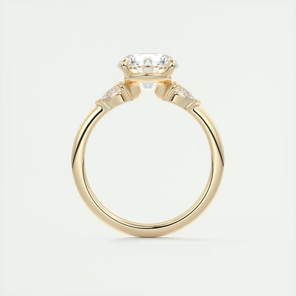 2.25 Ct Plunge Round & Pear Three Stone Engagement Rings