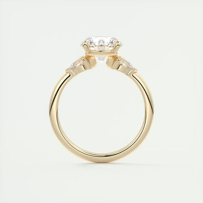 2.25 Ct Plunge Round & Pears Three Stone Engagement Rings