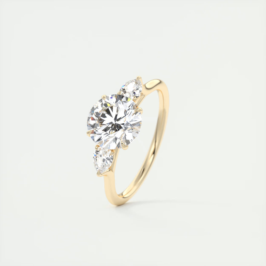 2.50 Ct Breezy Center Stone Round & Side Stone Pear Flush Stacking Three Stone Engagement Ring