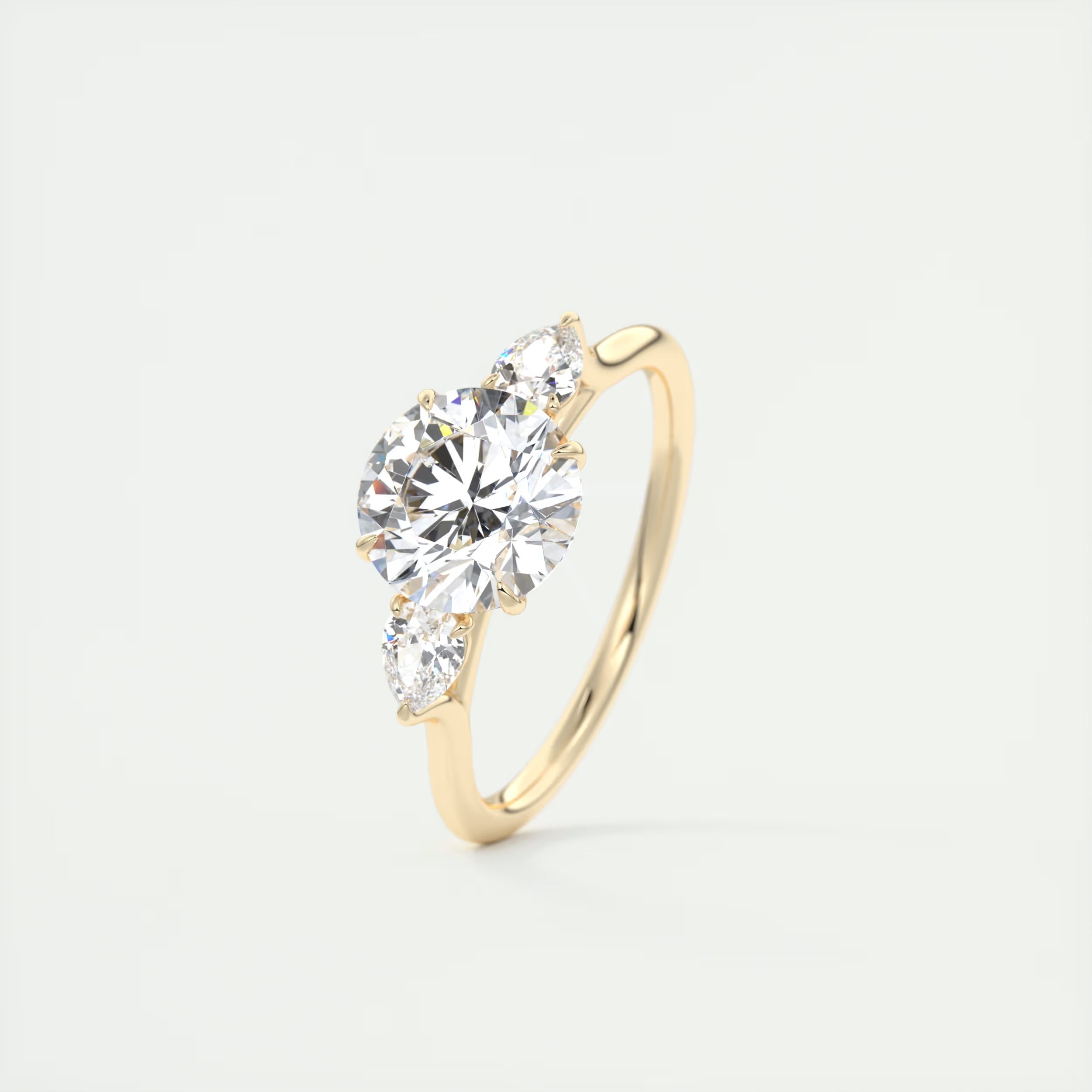 2.50 Ct Breezy Center Stone Round & Side Stone Pear Flush Stacking Three Stone Engagement Ring