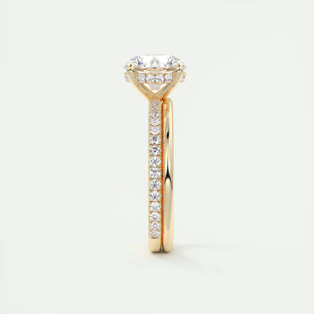 2.50 Ct Round Solitaire Ring with 3/4 French Set Pave & Hidden Halo Engagement Rings