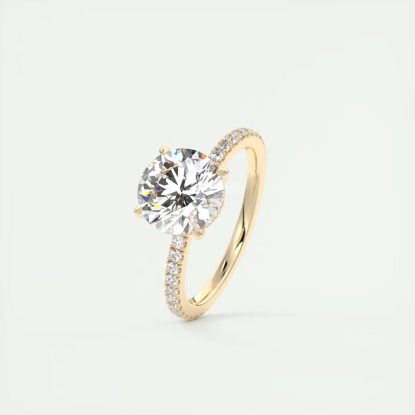 4-5 GM Round Solitaire Ring with 3/4 French Set Pave & Hidden Halo Engagement Rings