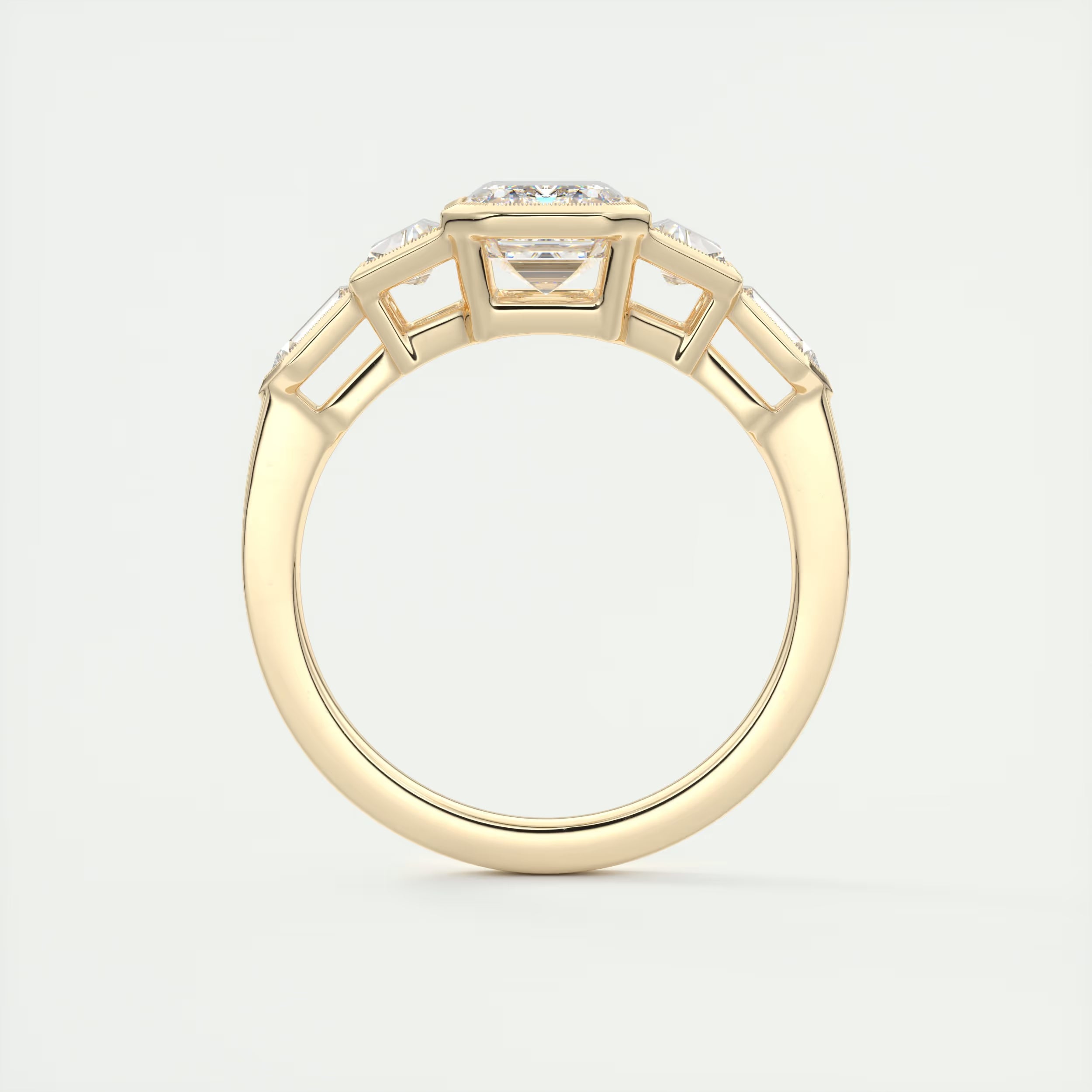 2.16 Ct The Deco Center Stone Emerald - The Deco Five Stone Ring Engagement Rings