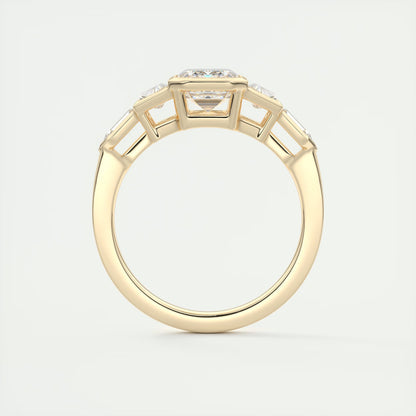 2.16 Ct The Deco Bullet & Trapezoid &Emerald - The Deco Five Stone Ring Engagement Rings