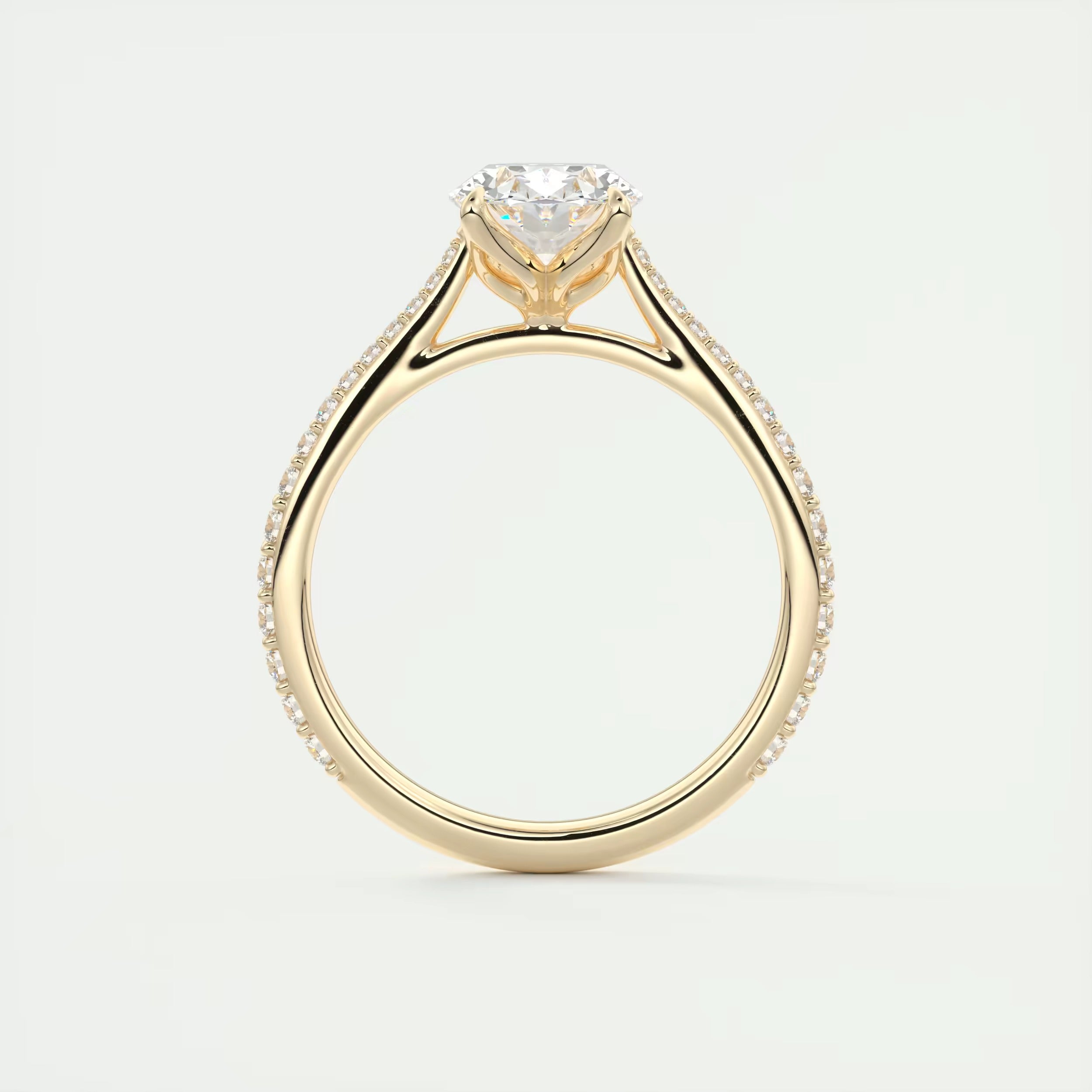 1.85 Ct Cathedral Royale Pavé Center Stone Oval Floral Solitaire Ring