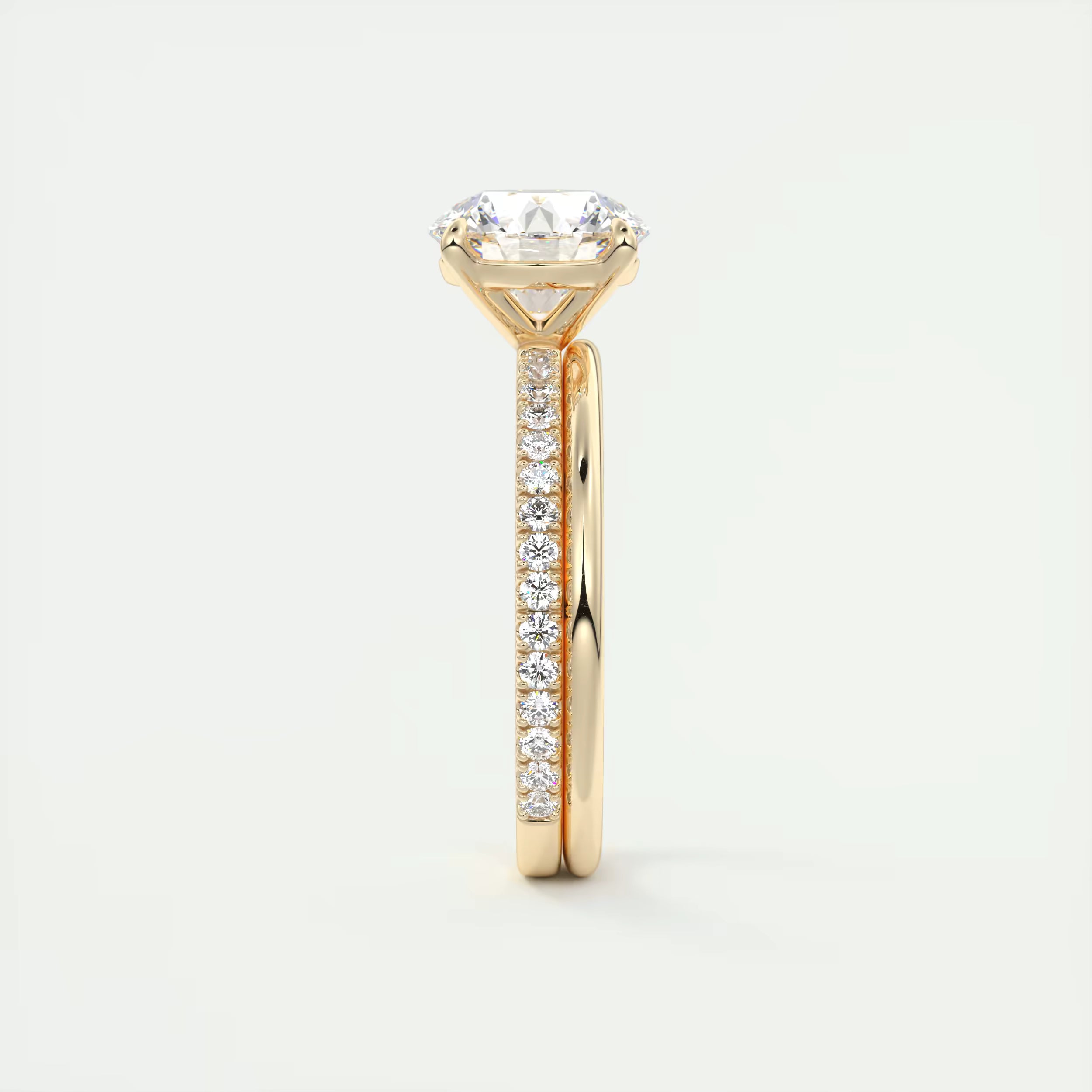 2.50 Ct Round Solitaire Ring with 3/4 French Set Pave Engagement Rings