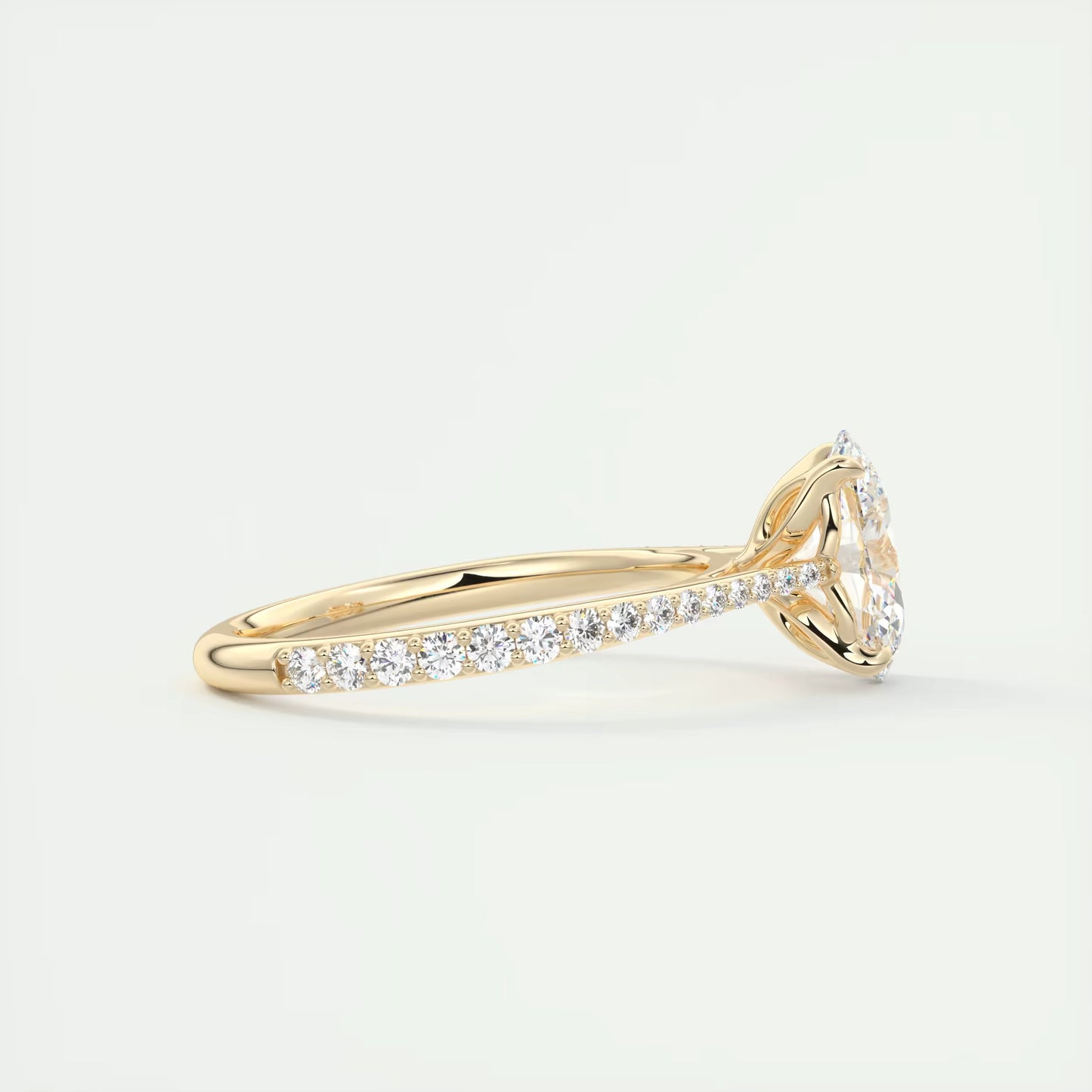 1.85 Ct Cathedral Royale Pavé Oval Floral Solitaire Ring