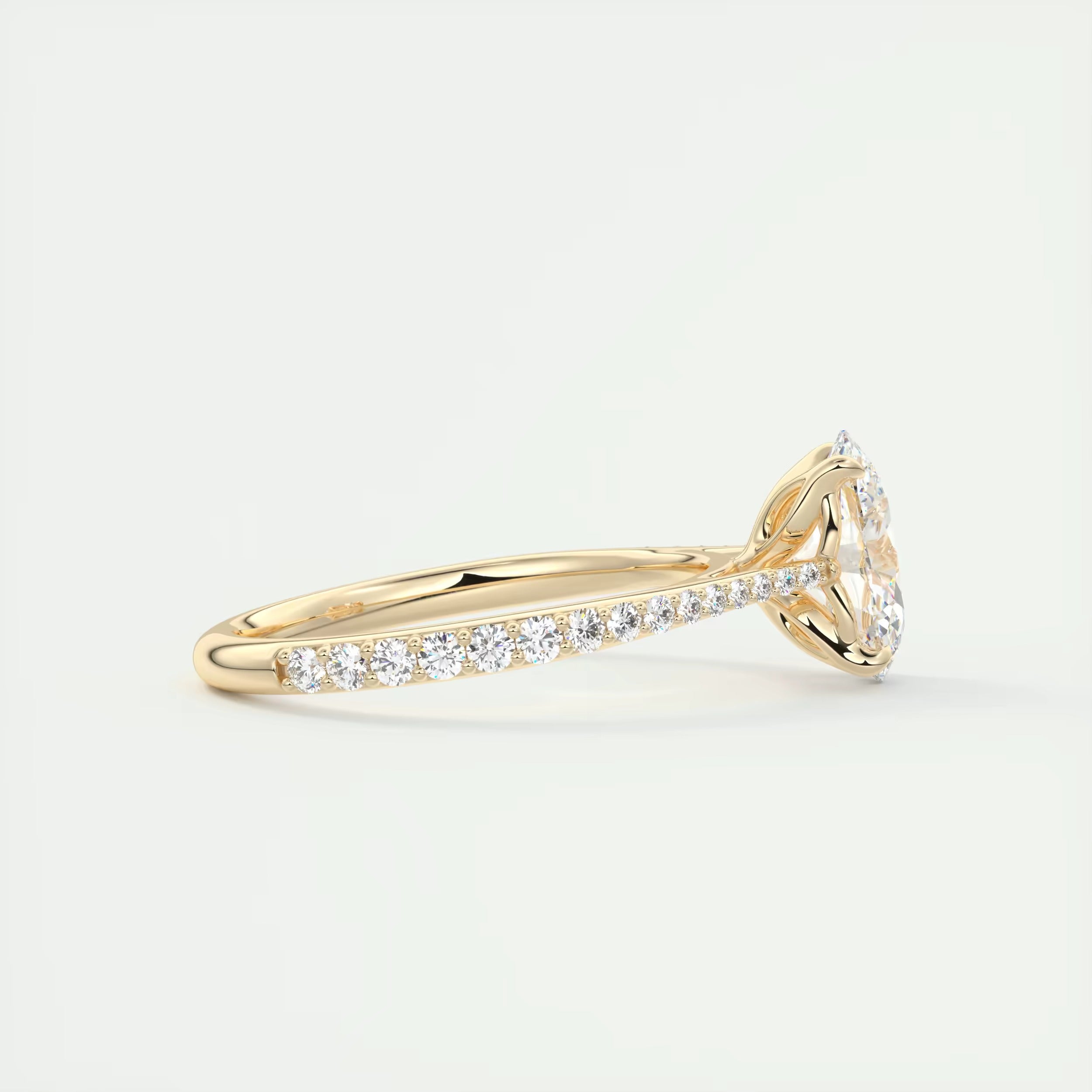 1.85 Ct Cathedral Royale Pavé Center Stone Oval Floral Solitaire Ring