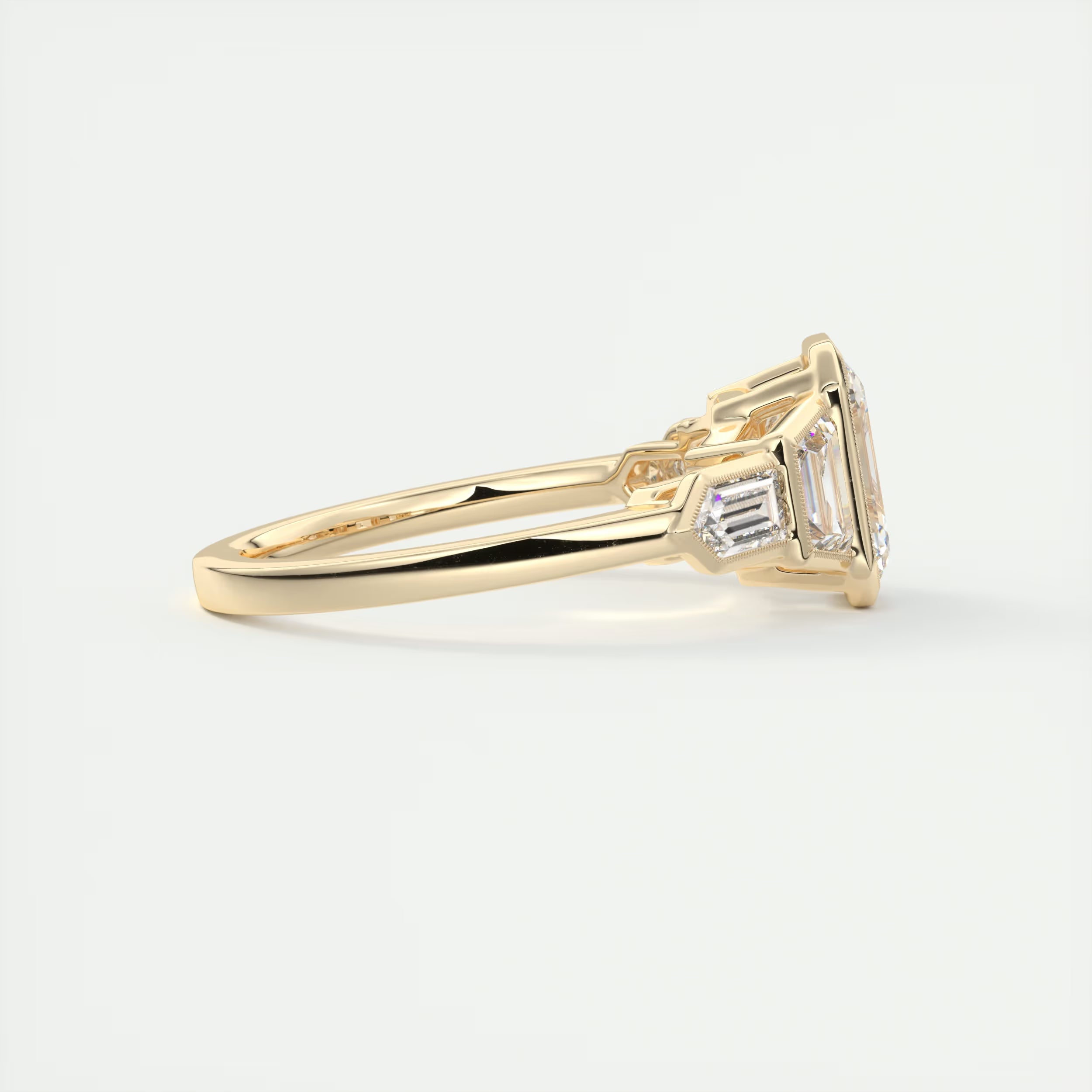 2.16 Ct The Deco Center Stone Emerald - The Deco Five Stone Ring Engagement Rings