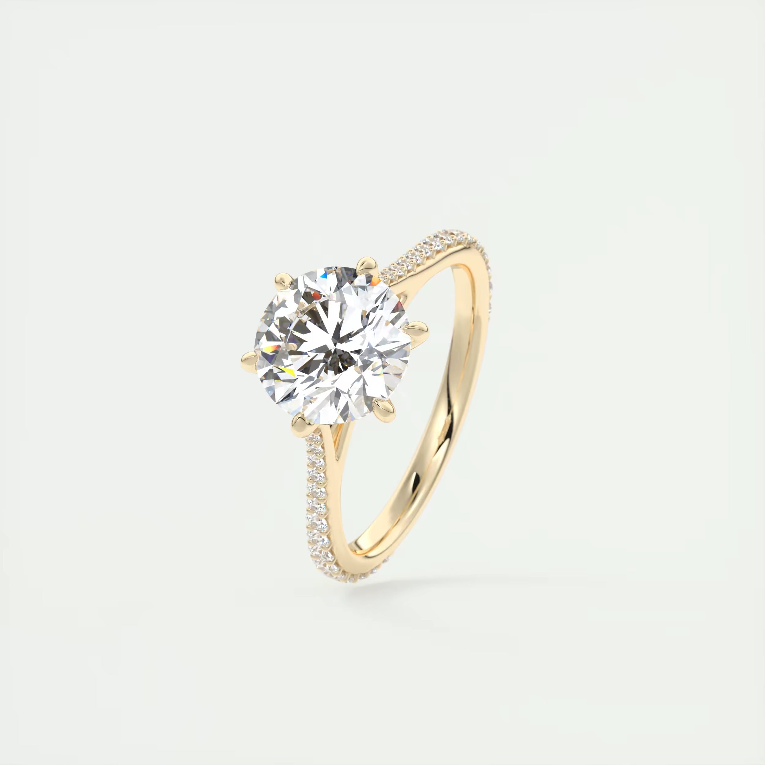 2.30 Ct The Six Point Cathedral Pavé Round Solitaire Rings