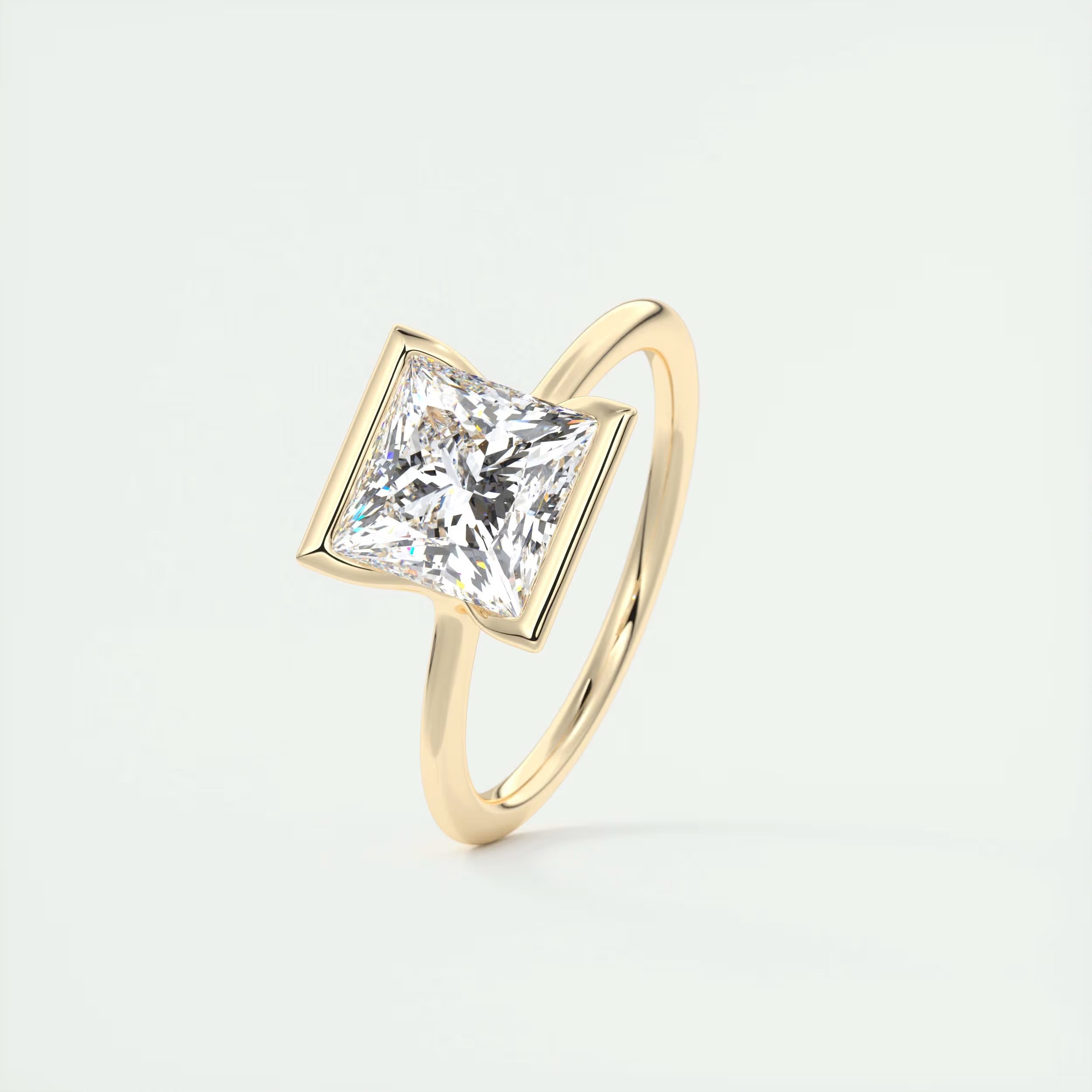 2.00 Ct The Center Stone Princess - Flush Stacking Half Bezel Solitaire Engagement Rings