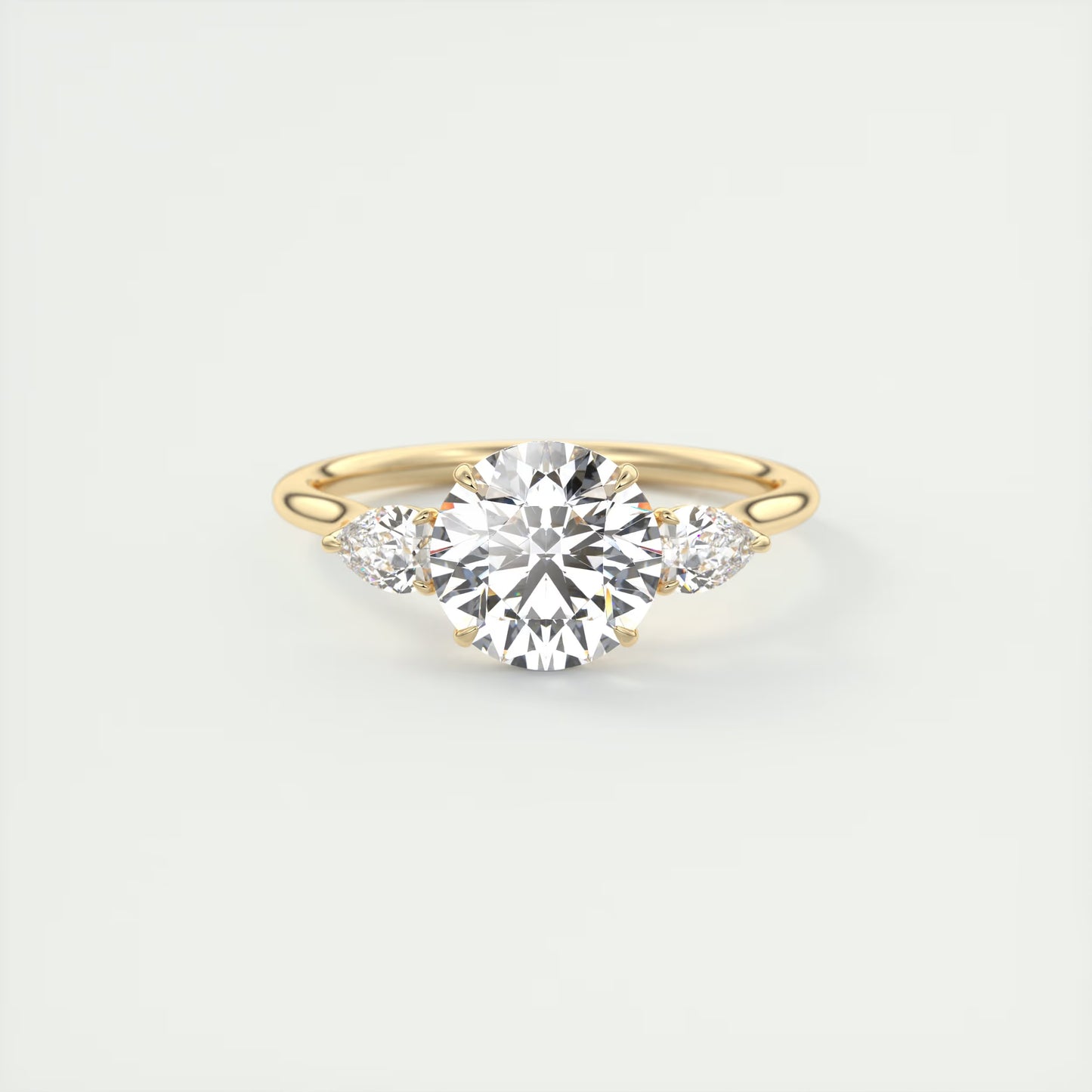 2.50 Ct Breezy Pears Round - Flush Stacking Pear Three Stone Engagement Ring