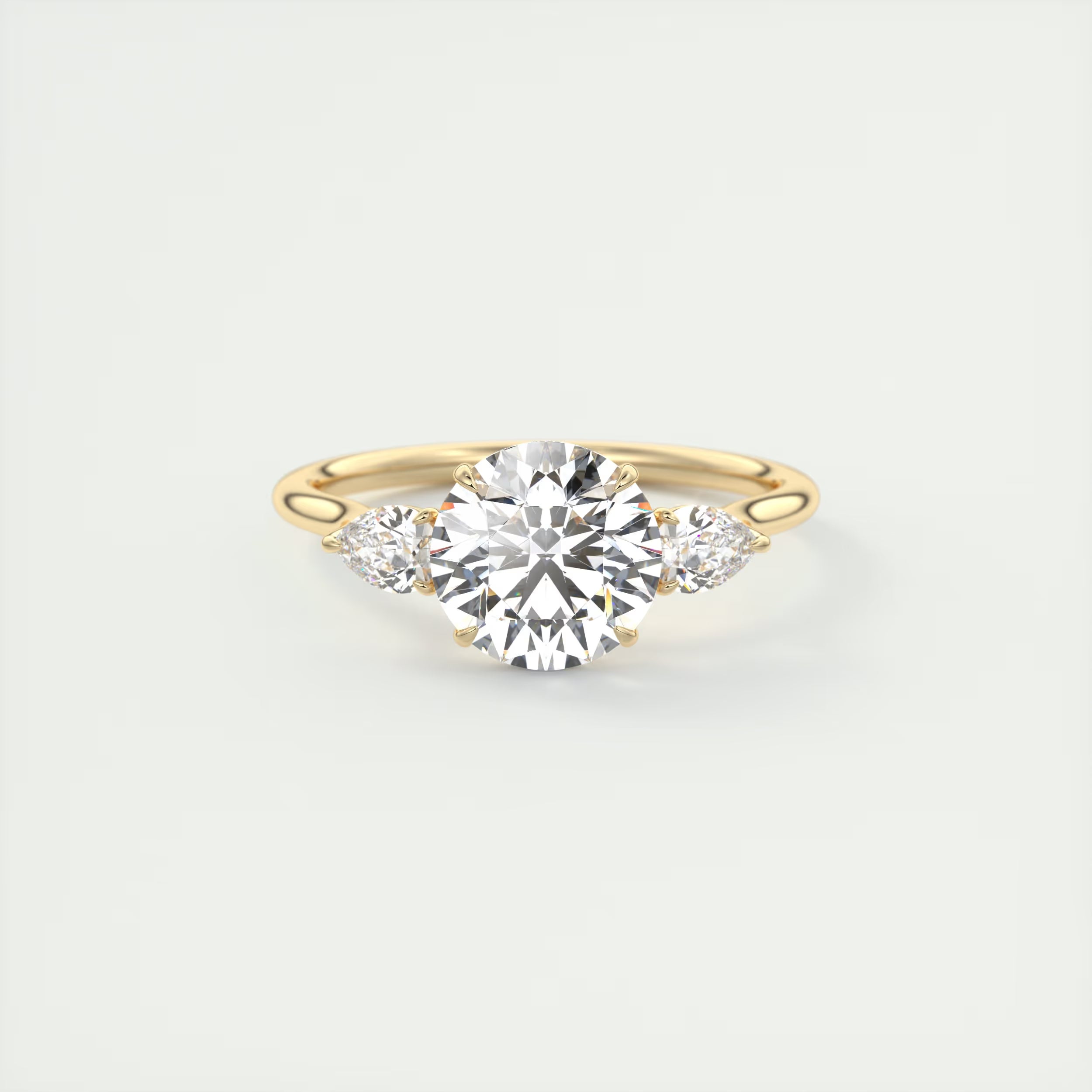2.50 Ct Breezy Center Stone Round & Side Stone Pear Flush Stacking Three Stone Engagement Ring