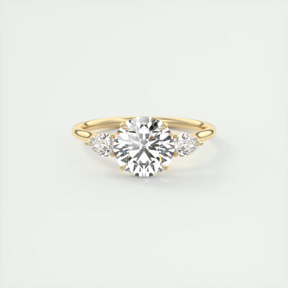 2.50 Ct Breezy Pears Round - Flush Stacking Pear Three Stone Engagement Ring