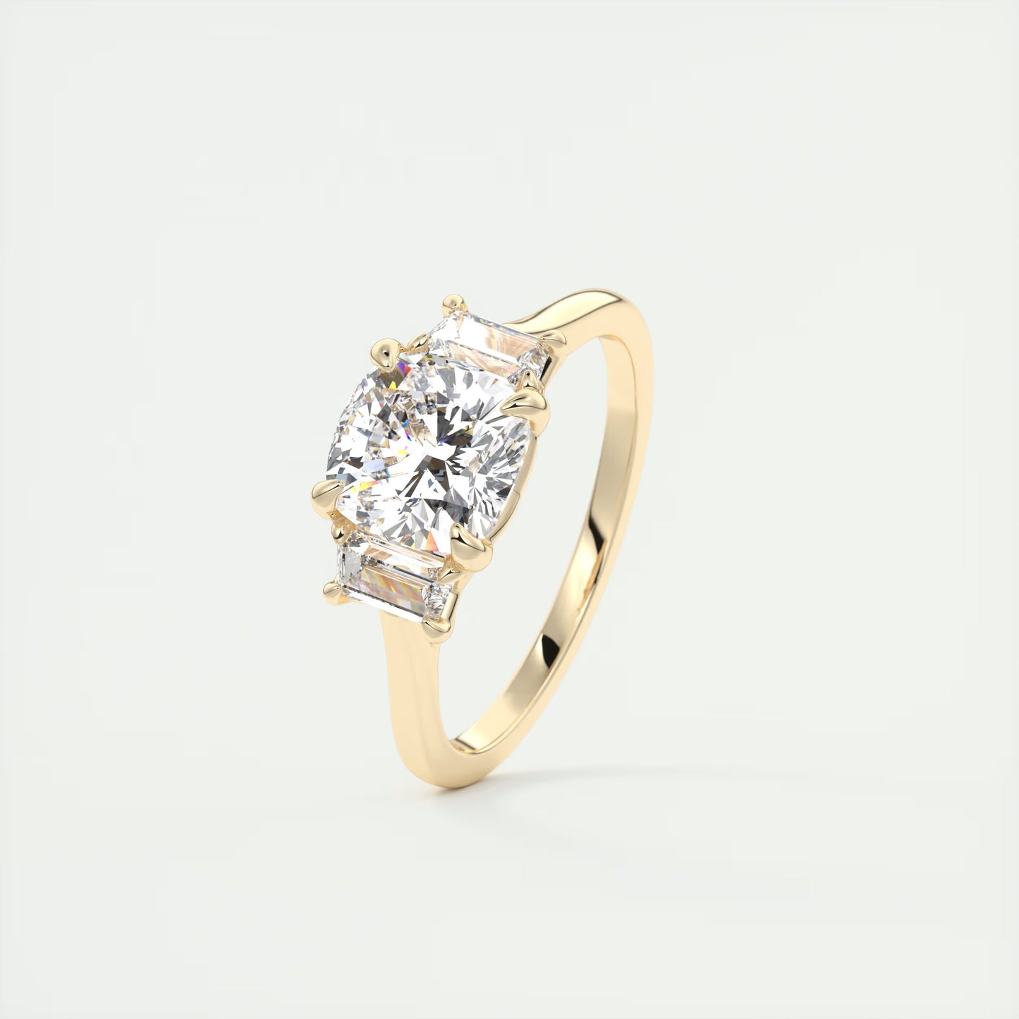3.00 Ct The Nouveau Cushion &Trapezoid Three Stone Engagement Rings