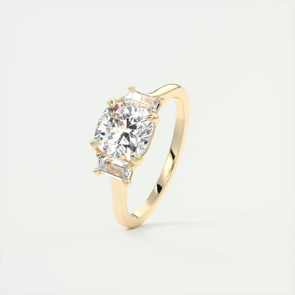 3.00 Ct The Nouveau Cushion &Trapezoid Three Stone Engagement Rings