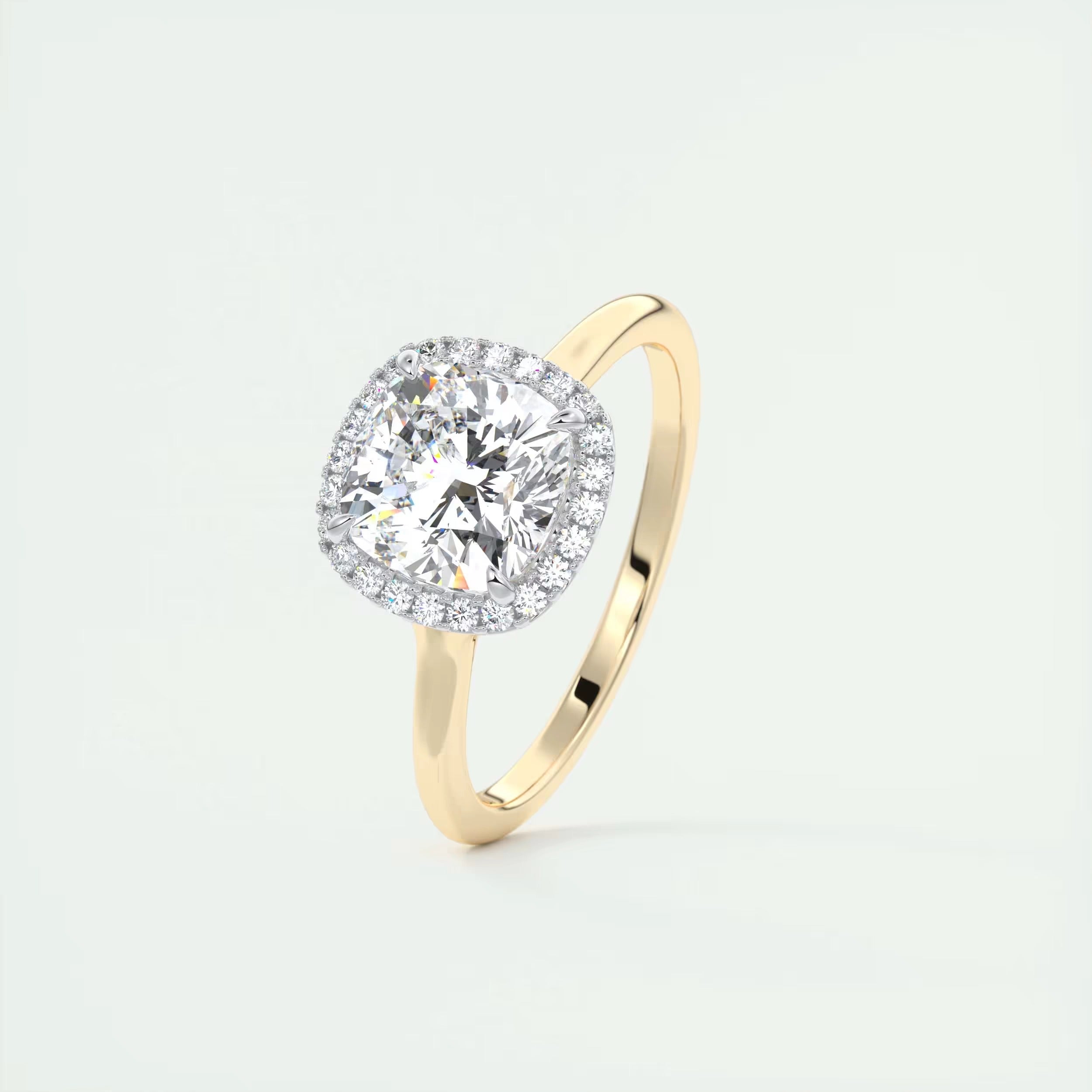 2.10 Ct The Breezy Halo Center Stone Cushion with French Set Halo Ring